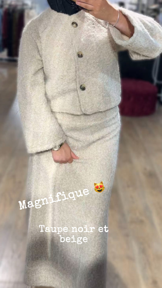 Ensemble jupe laine bouclé