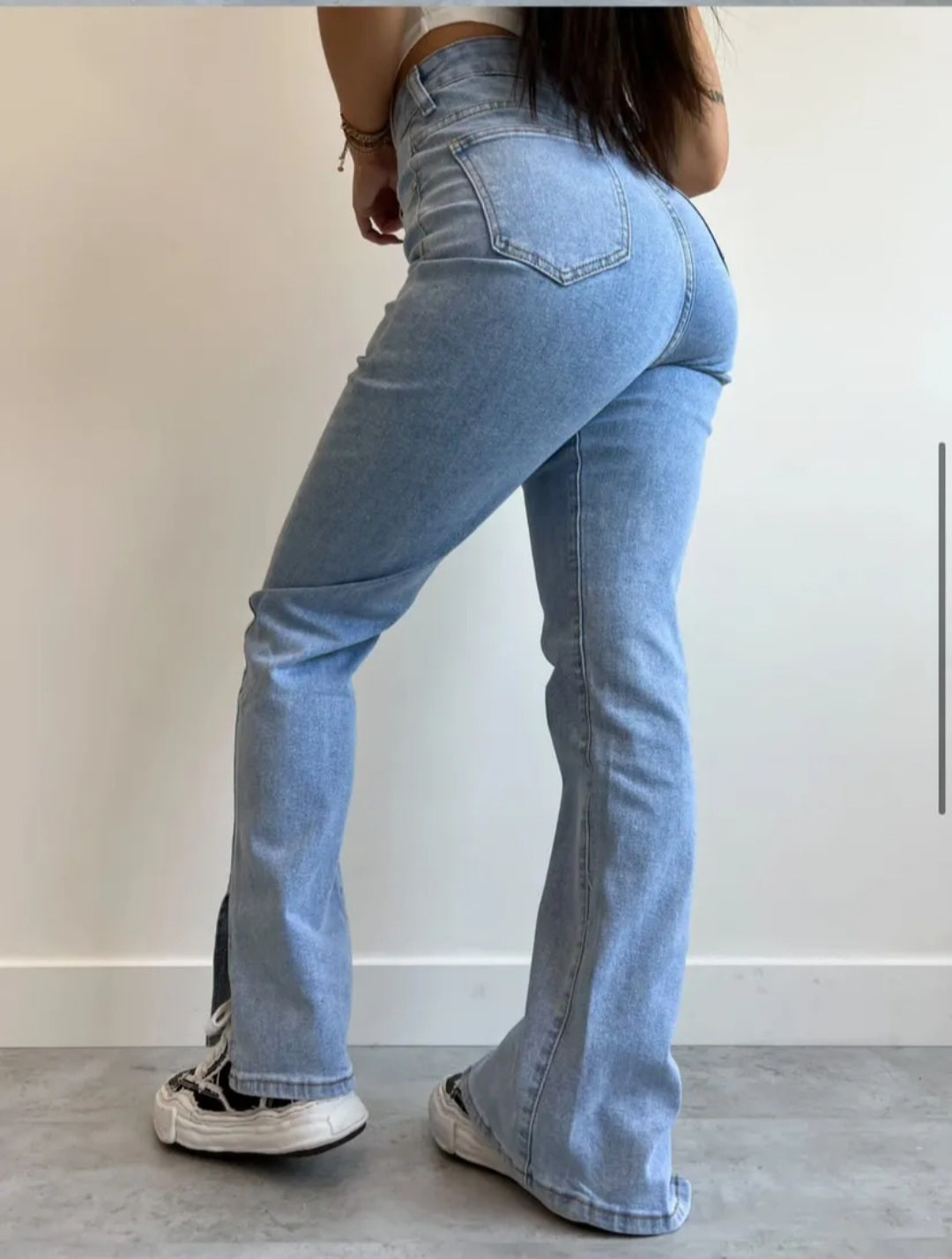 Jeans fente bleu